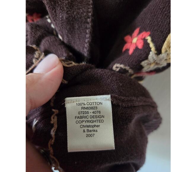 VTG Christopher & Banks XL Hand Embroidered Cardigan Fall Brown Floral - Picture 7 of 7